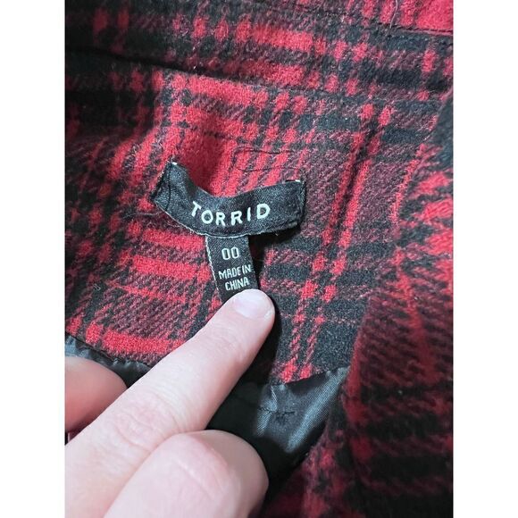 TORRID Buffalo Plaid Red Black Check Moto Bomber Jacket 00 M L - Picture 7 of 14